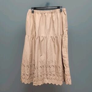 St. Johns Bay Brown Cotton Peasant Broomstick Midi Skirt XL Pockets